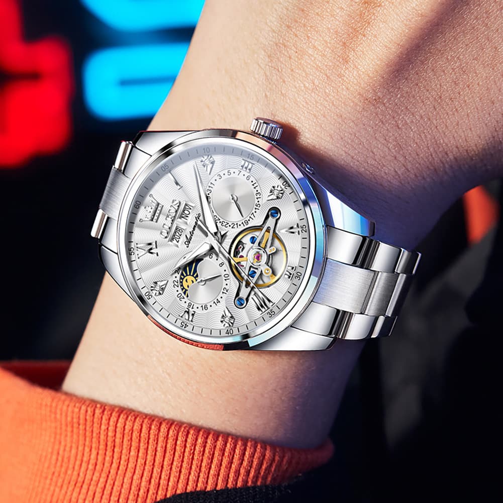 OLEVS 7028 Open Heart Moon Phase Automatic Watch for Men