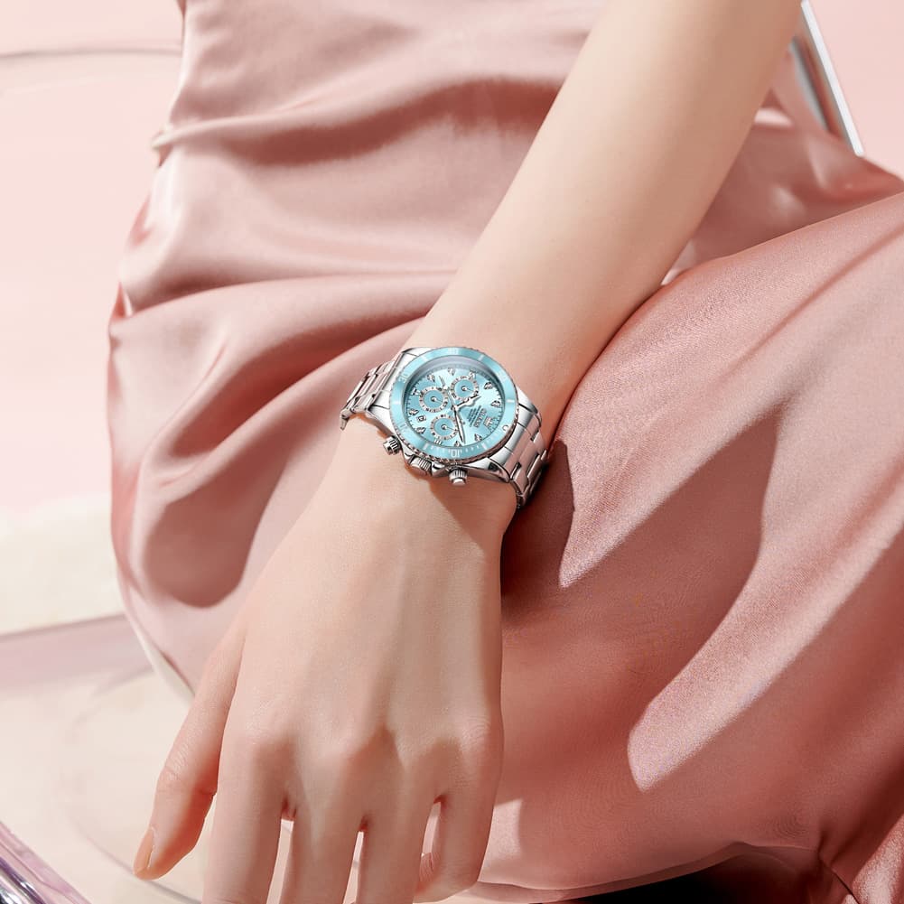 OLEVS Women Chronograph Watch Stainless Steel Sport Date Quartz 5632