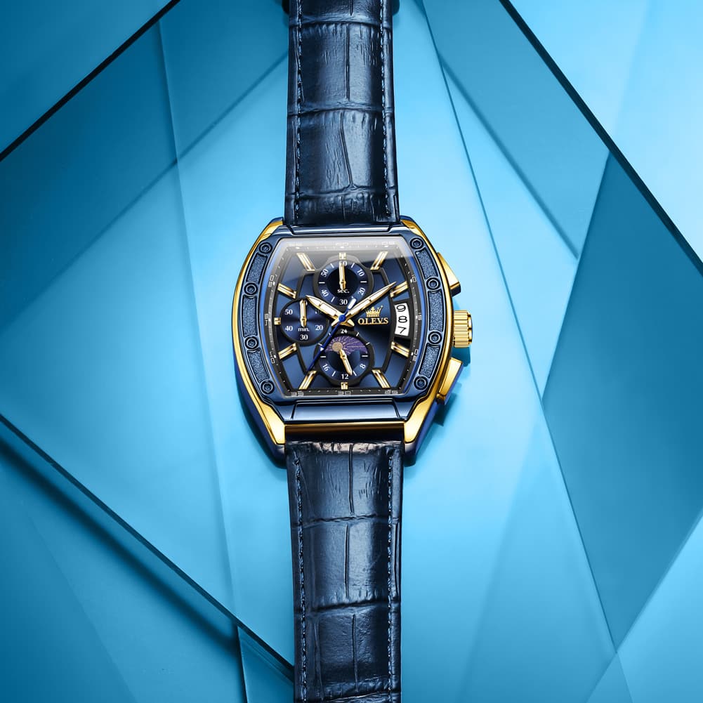 OLEVS 3661 Tonneau Barrel Chronograph Moon Phase Tactical Watch For Men