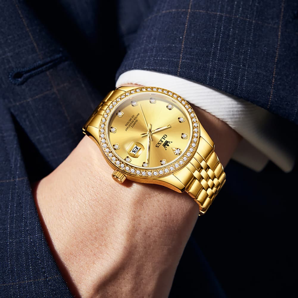 OLEVS 3629 Diamond Bezel Quartz Steel Watch for Men