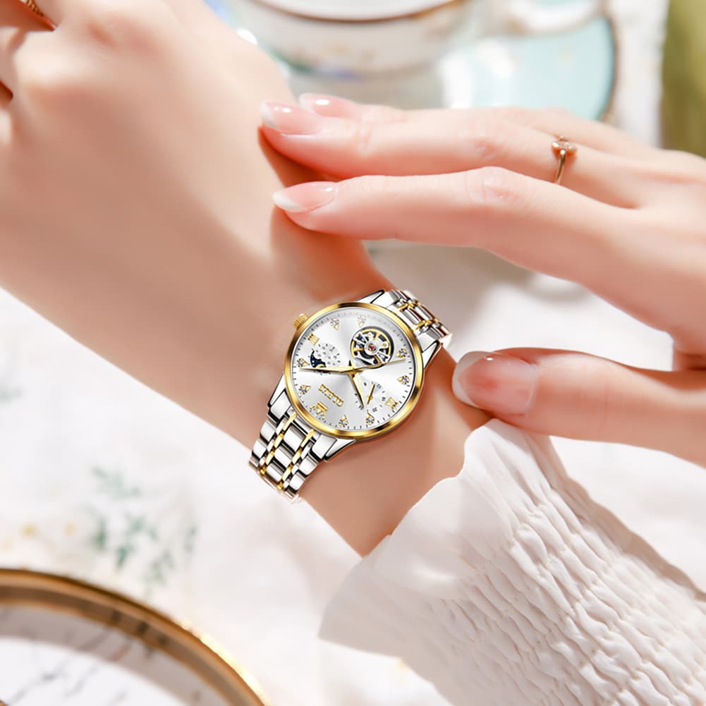 OLEVS 6608 Automatic Mechanical Open Heart Watch for Women