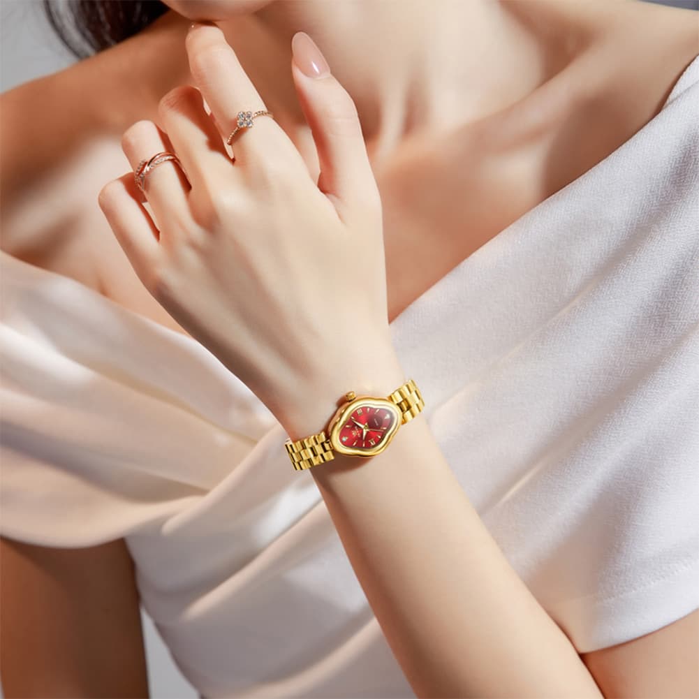OLEVS 5666 Petal Case Vintage Dress Watch Gold Bracelet Quartz Jewelry Timepiece for Women