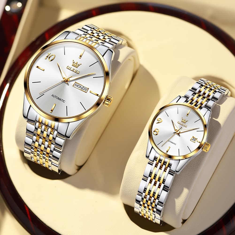 OLEVS 6632 Stainless Steel Automatic Mechanical Couple Watches