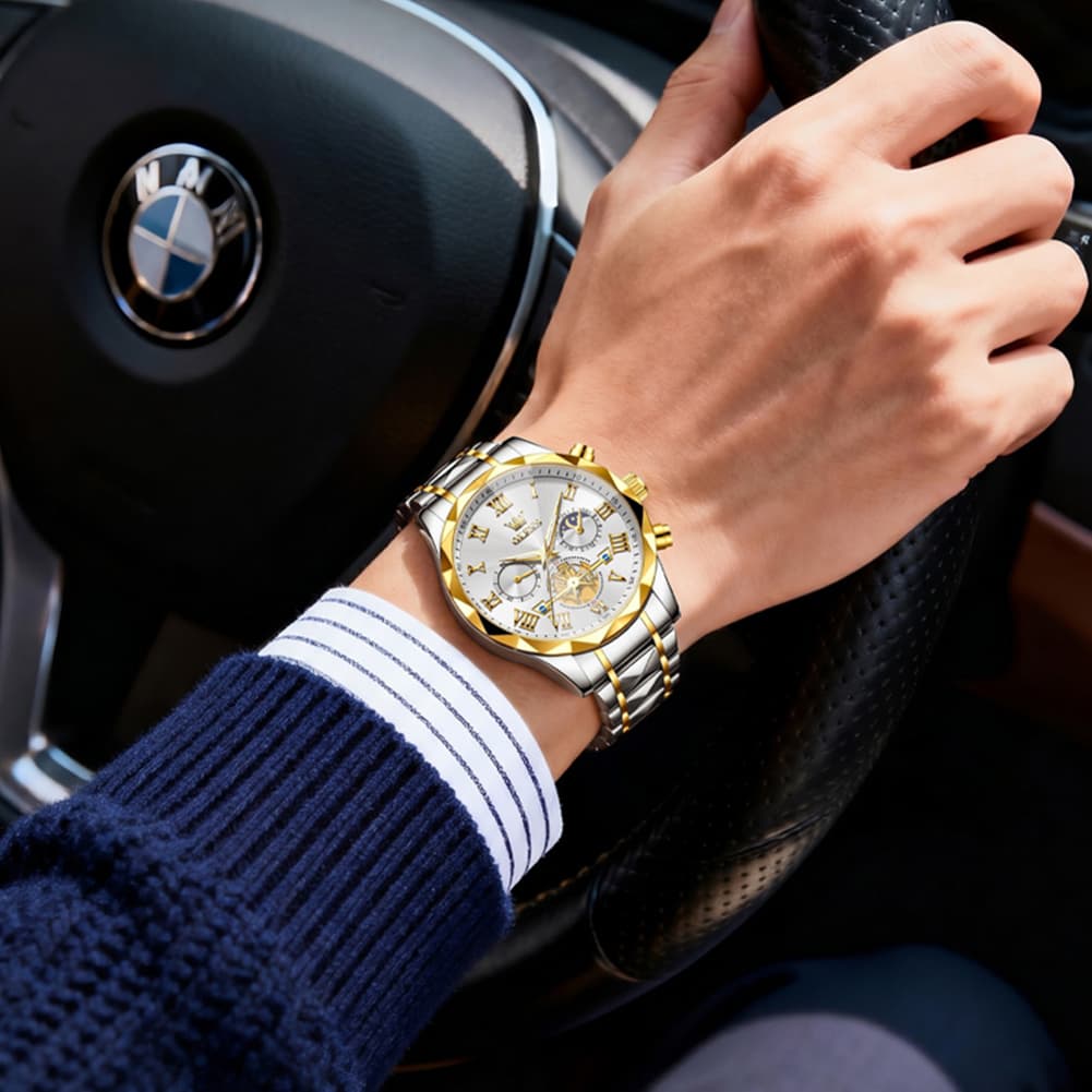 OLEVS 2709 Luxury Moon Phase Open Heart Quartz Watch for Men