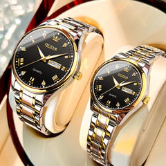 OLEVS His and Hers Couple Watches Set Two Tone Stainless Steel Quartz Day Date 5563Q