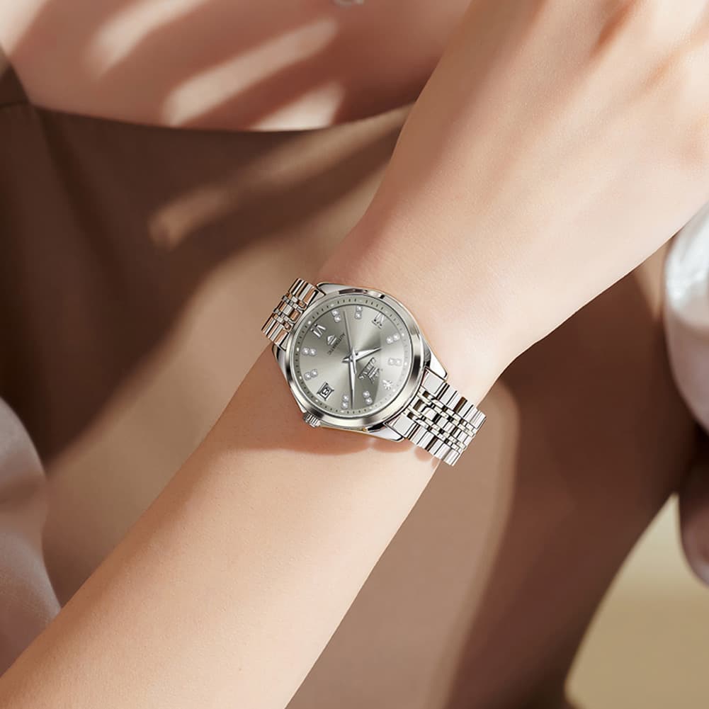 OLEVS Diamond Dial Automatic Mechanical Watch 9801 Date Display for Women