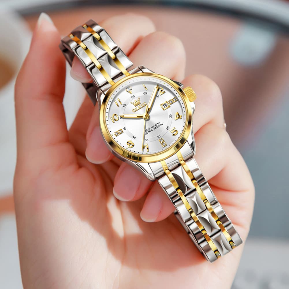 OLEVS 2910 Diamond Day Date Couples Watch Set Men Women