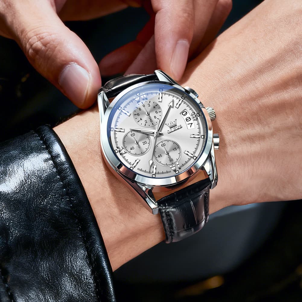 OLEVS 2987 Ultra-Light Leather Chronograph Quartz Watch for Men