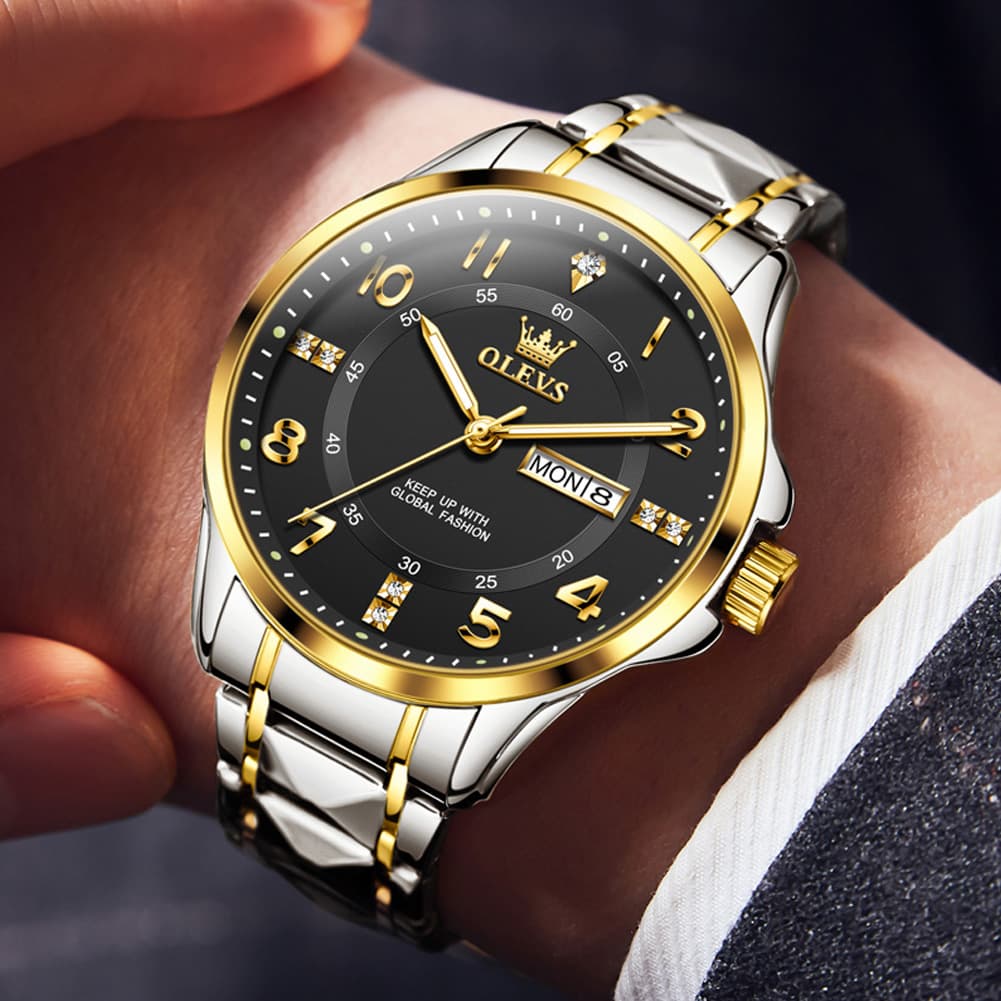 OLEVS 2910 Diamond Day Date Quartz Watch for Men