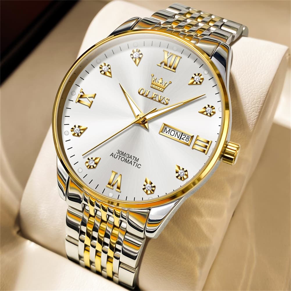 OLEVS 6673 Diamond Mechanical Stainless Steel Watch for Men