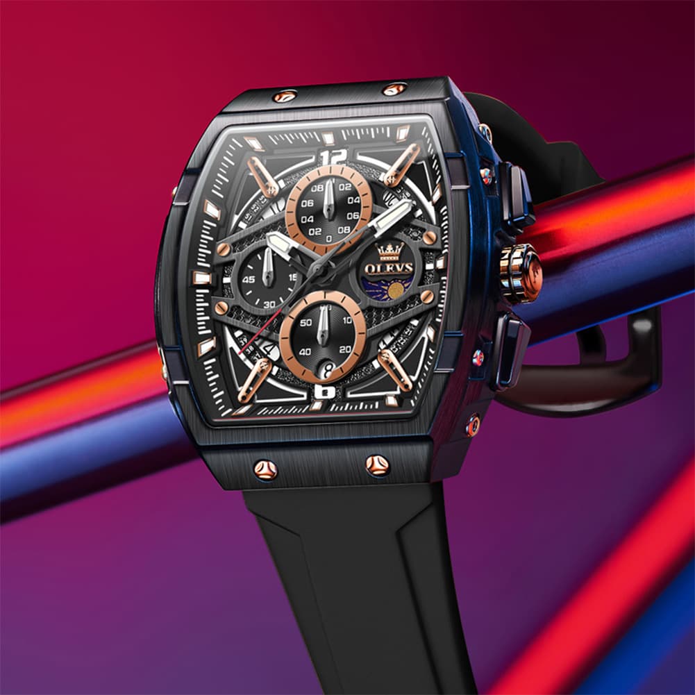 OLEVS 2975 Tonneau Silicone Chronograph Watch for Men