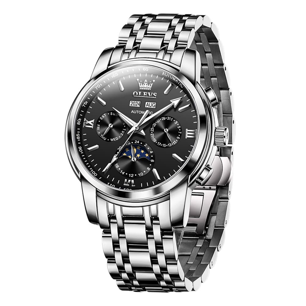 OLEVS 6633 Stainless Steel Mechanical Moon Phase Watch for Men