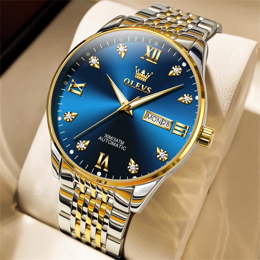 OLEVS 6673 Diamond Mechanical Stainless Steel Watch for Men