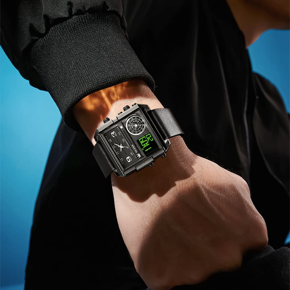 OLEVS 1101 Square Dual Time Analog Digital Watch for Men