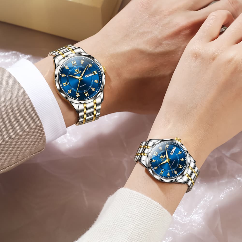 OLEVS 6727 Automatic Diamond Mechanical Watch Set For Couples