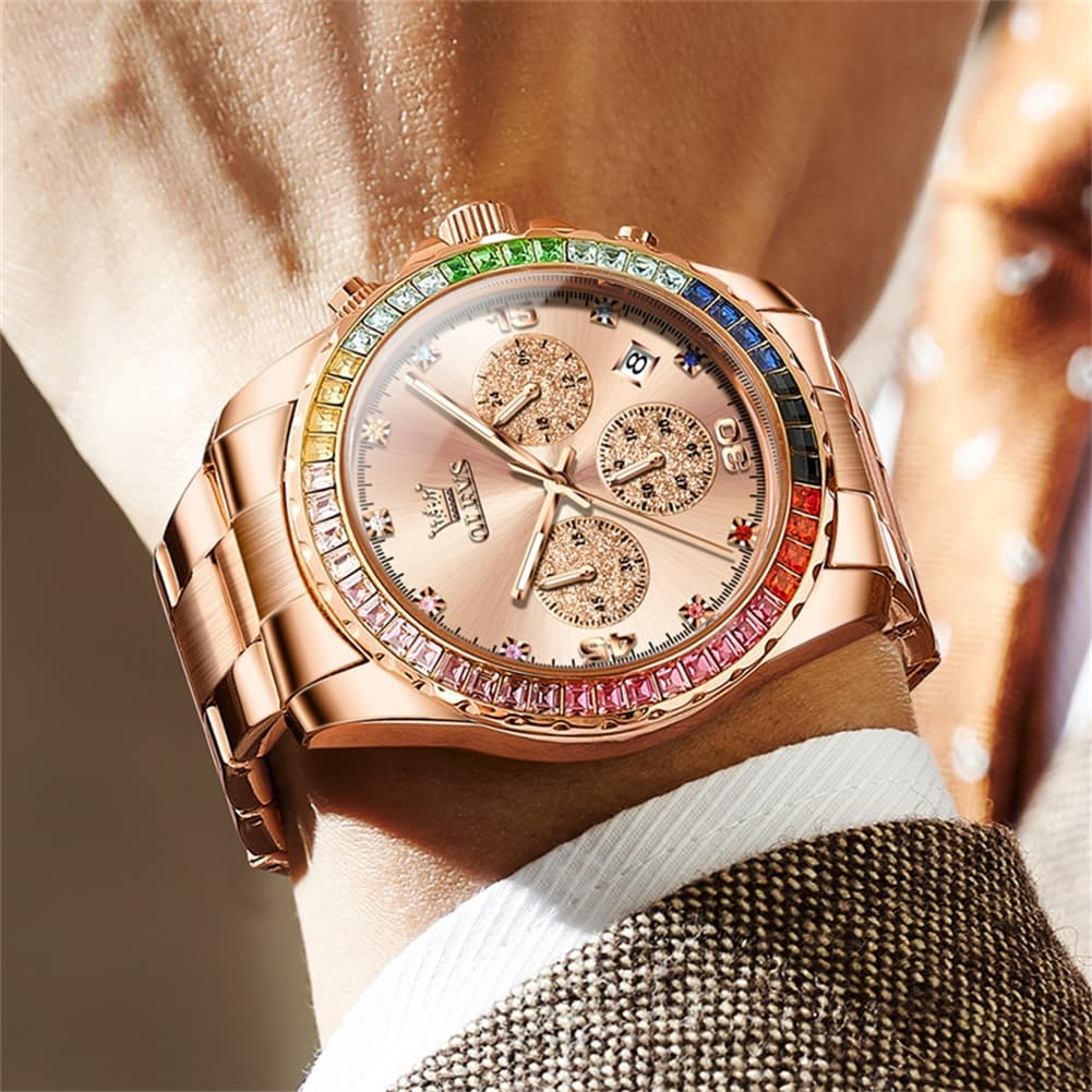 OLEVS 2939 Rainbow Bezel Chronograph Quartz Watch for Men