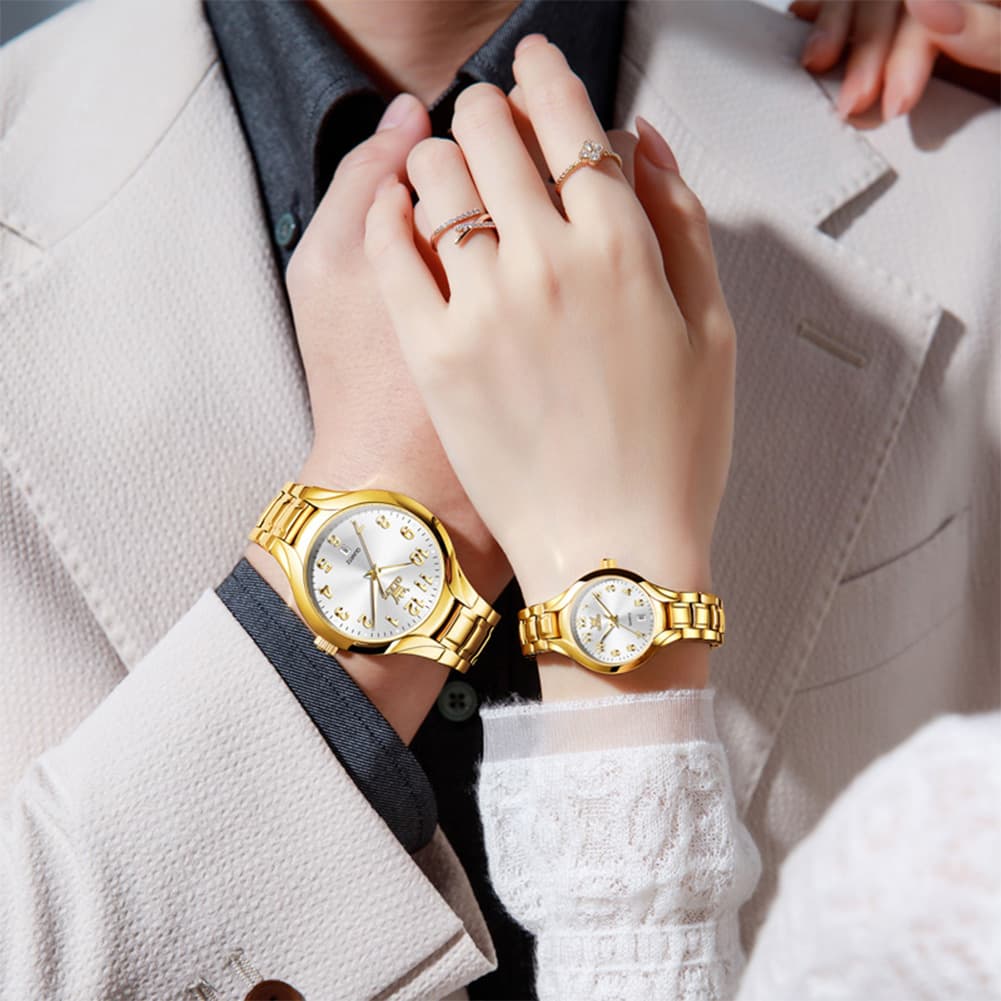 OLEVS 3650 Classic Gold Quartz Watch for Men & Women (His & Hers)