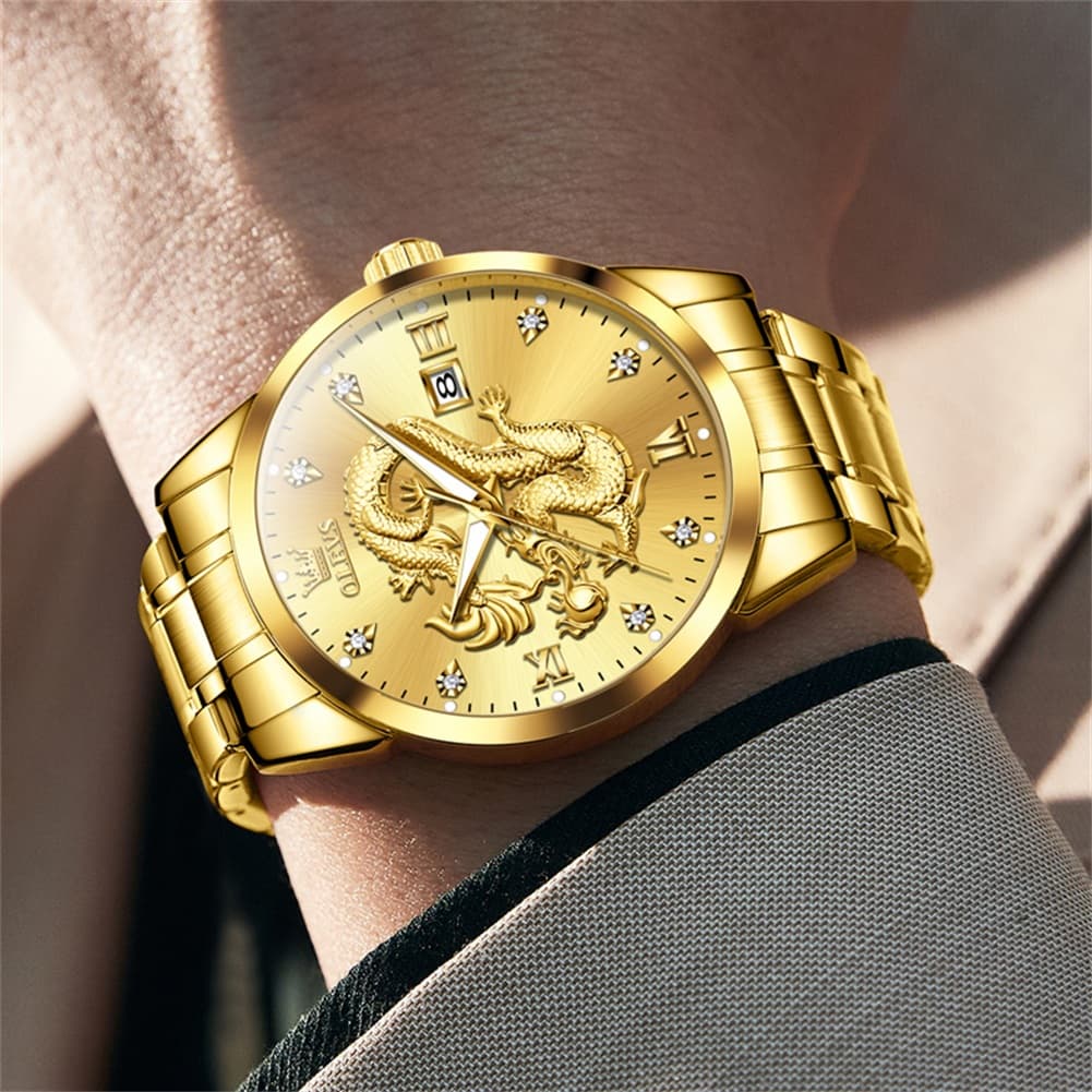 OLEVS 3619 3D Dragon Quartz Watch for Men