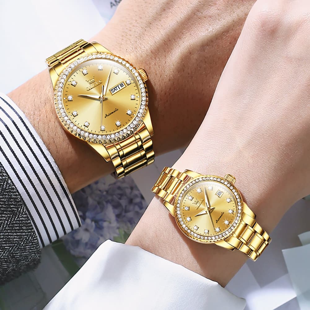 OLEVS 7003Q Diamond Bezel Automatic Couple Watch Set