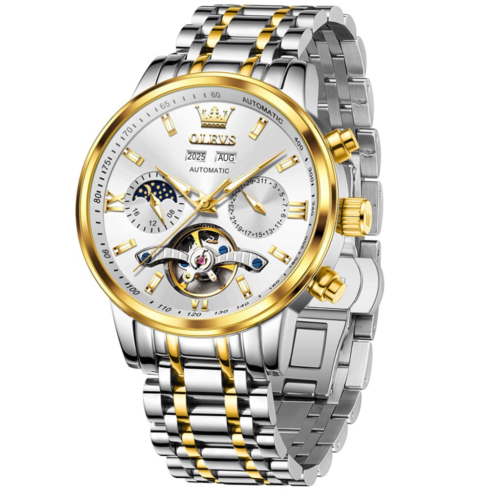 OLEVS 6740 Skeleton Flywheel Mechanical Watch for Men