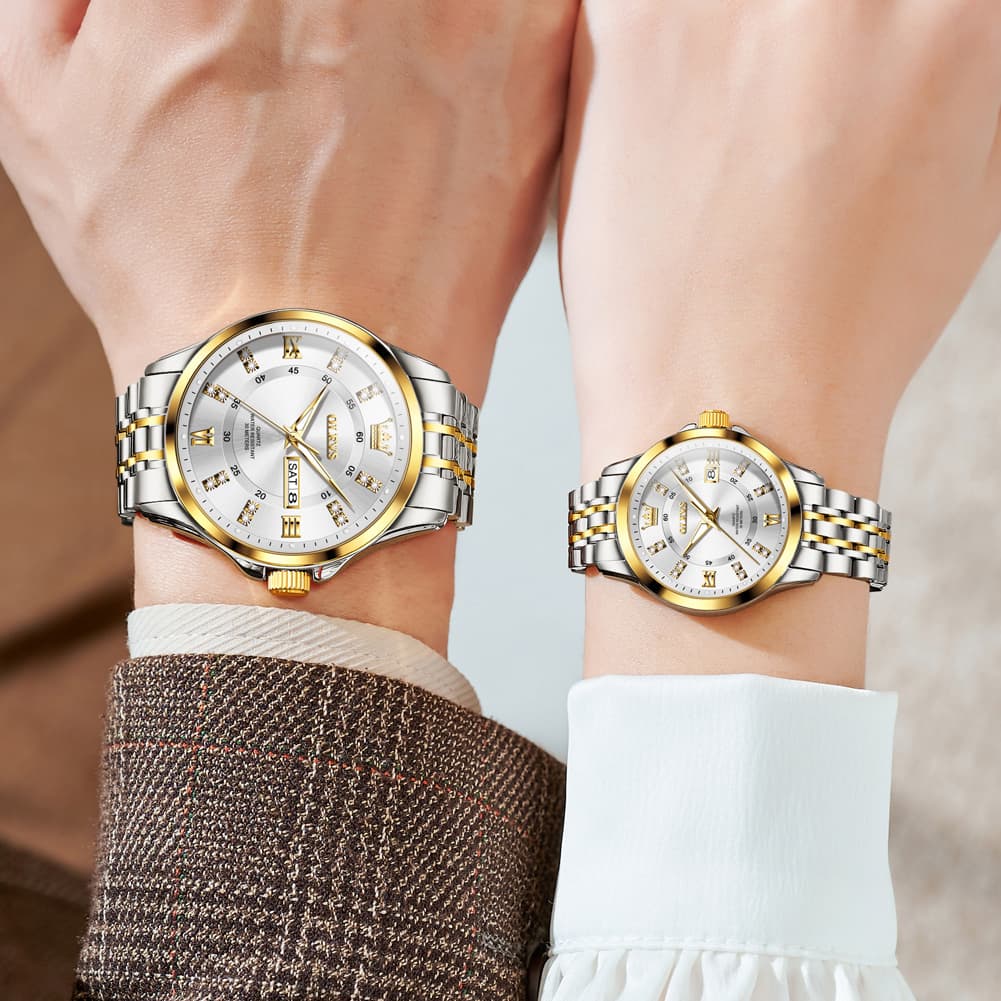 OLEVS 3620Q Classic Diamond Quartz Couple Watches Set