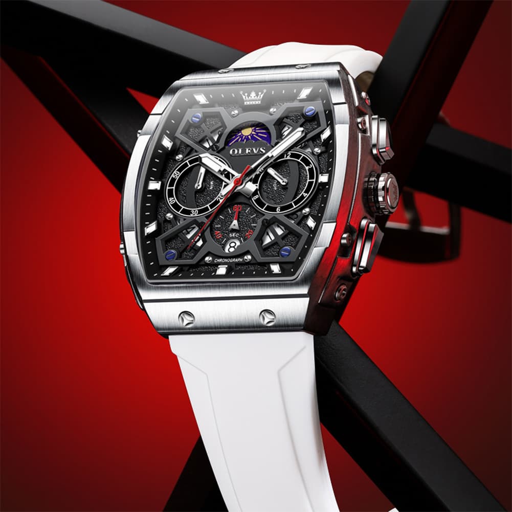 OLEVS 2942 Tonneau Silicone Sports Quartz Watch for Men