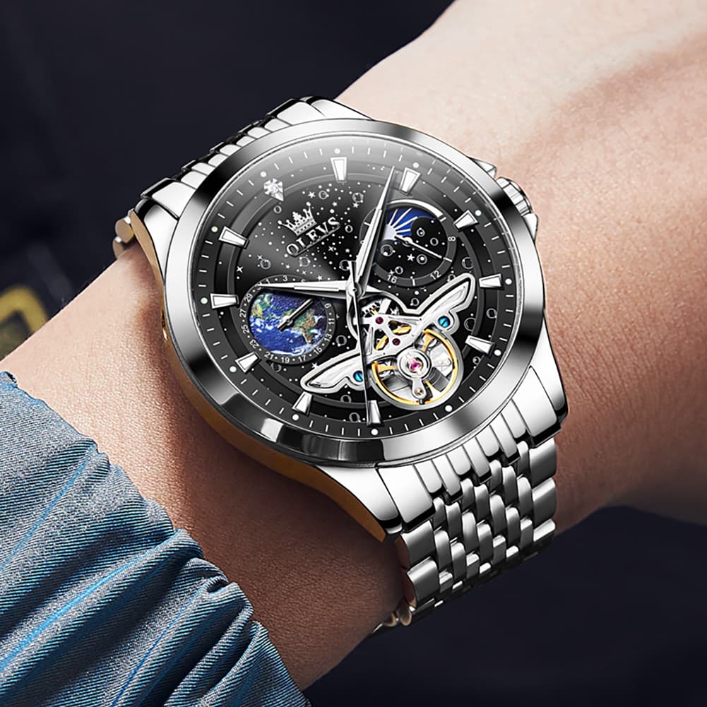 OLEVS 6705 Starry Sky Earth Tourbillon Automatic Mechanical Watch For Men