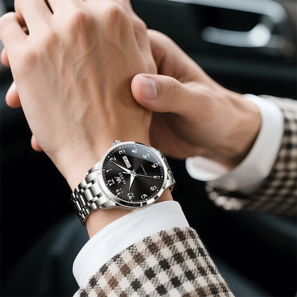 OLEVS 7078 Arabic Numeral Dual Calendar Automatic Watch For Men