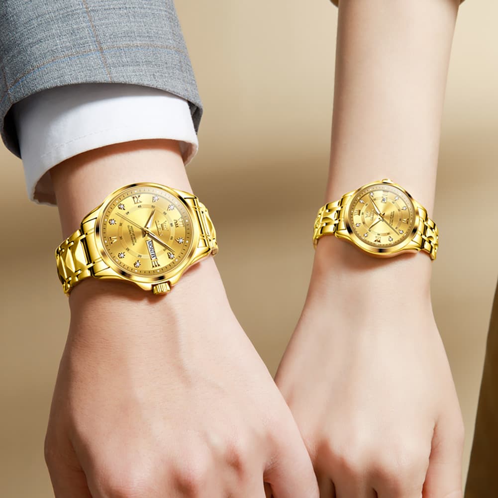OLEVS 2906 Diamond Day Date Couples Watch Set Men Women