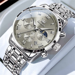OLEVS Chronograph Moon Phase Dress Watch for Men Stainless Steel 5529