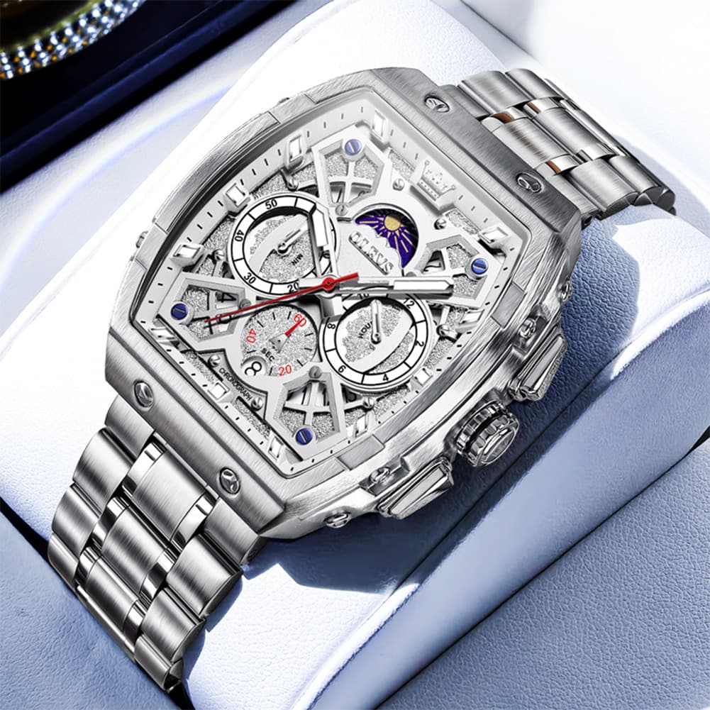 OLEVS 2942 Tonneau Dual Time Quartz Watch for Men