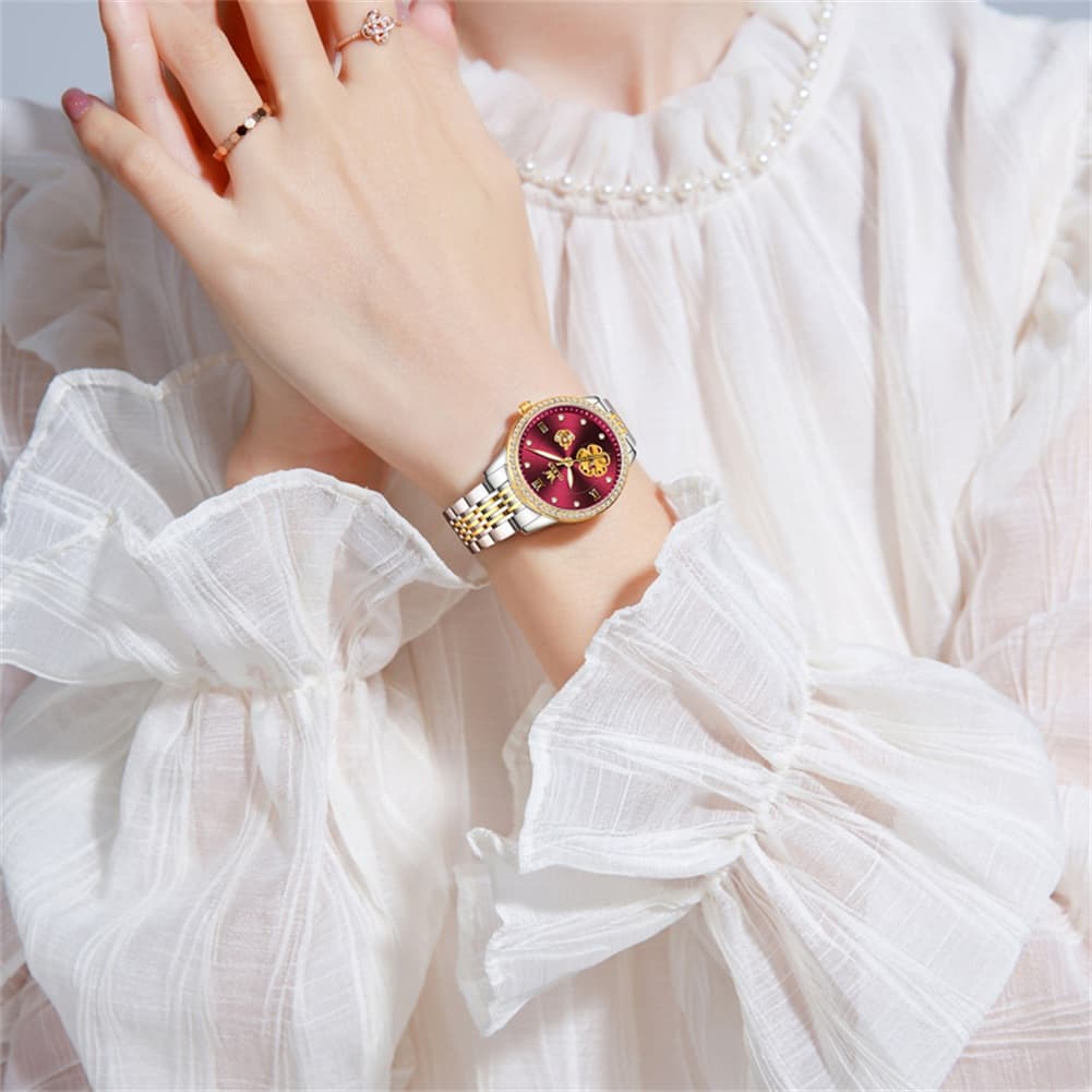 OLEVS 6706 Diamond Flower Skeleton Automatic Mechanical Watch For Women