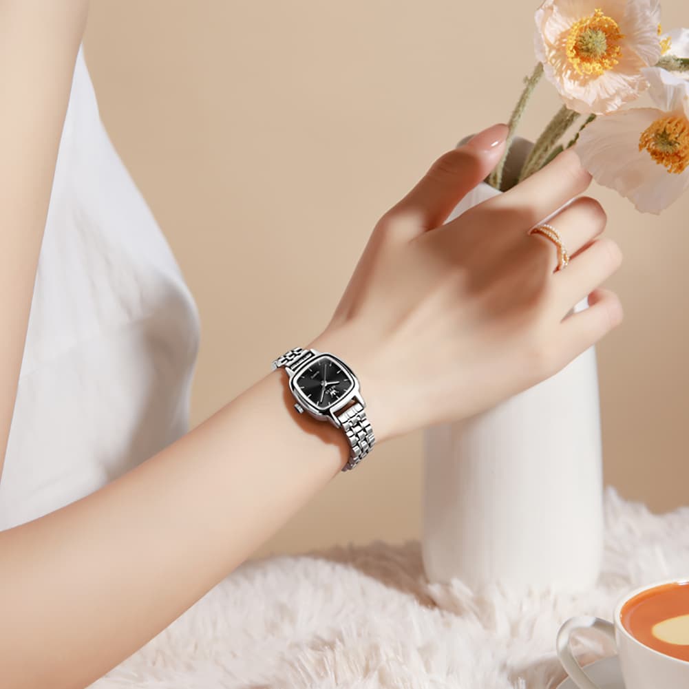 OLEVS 5675 Petite Square Watch Vintage Dress Stainless Steel Bracelet Quartz Timepiece for Women