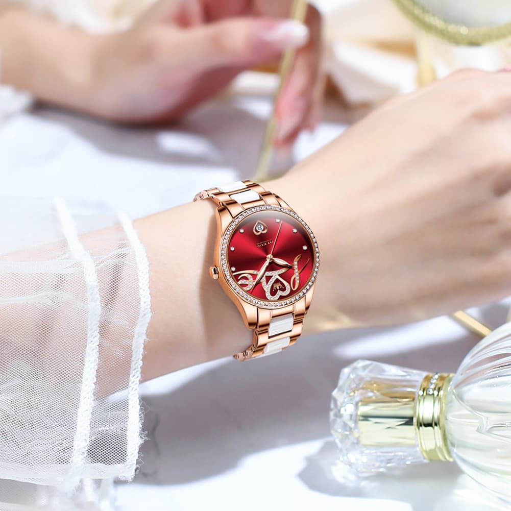 OLEVS 6686 Romantic Love Dial Ceramic Mechanical Watch for Women
