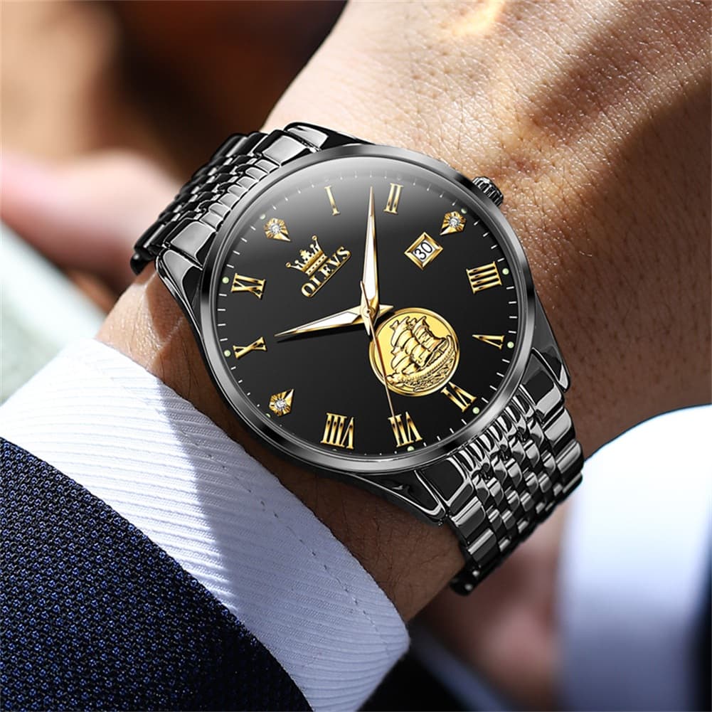OLEVS 6696 3D Sailboat Mechanical Steel Watch for Men