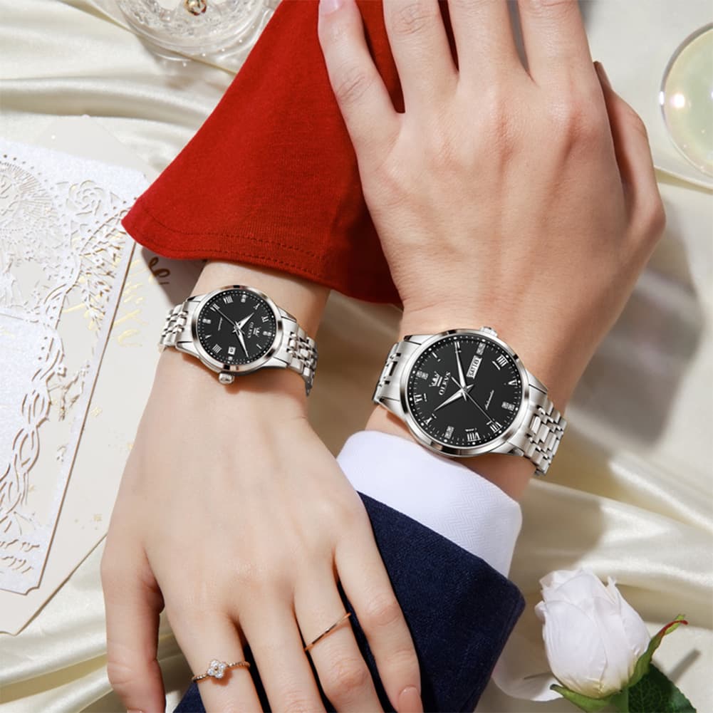 OLEVS 7062 Classic Automatic Couples Watch Set
