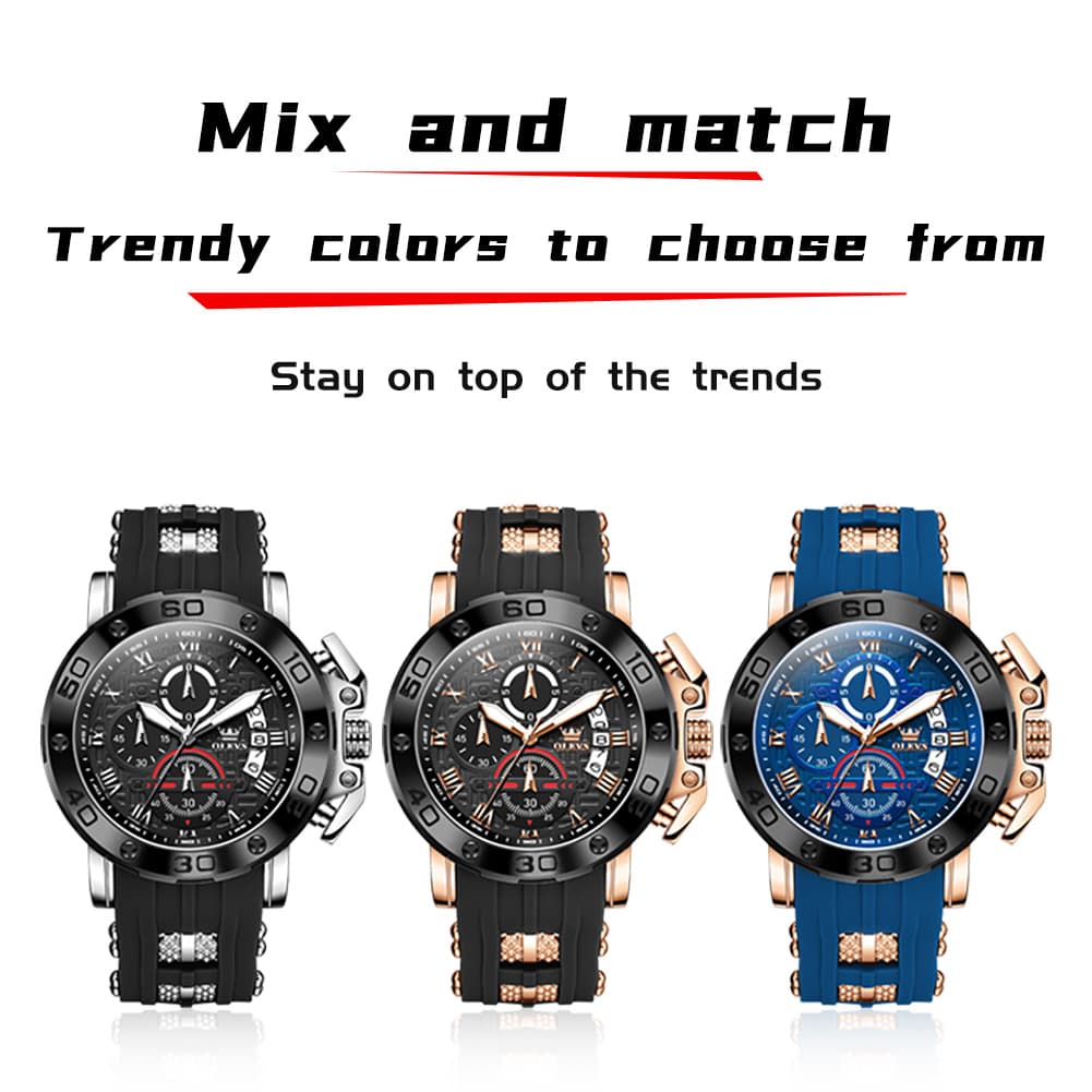 OLEVS 9986 Oversized Chronograph Silicone Strap Watch for Men