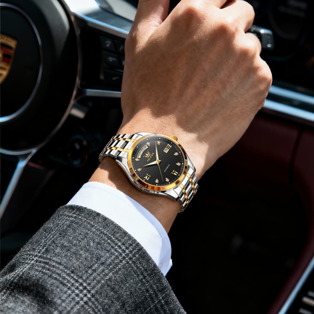 OLEVS 6752 Diamond Dial Day Date Mechanical Watch for Men