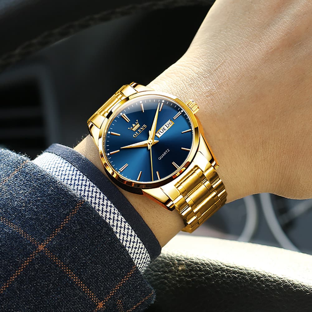 OLEVS 6898 Ultra Thin Day Date Watch Stainless Steel Quartz Casual Timepiece for Men
