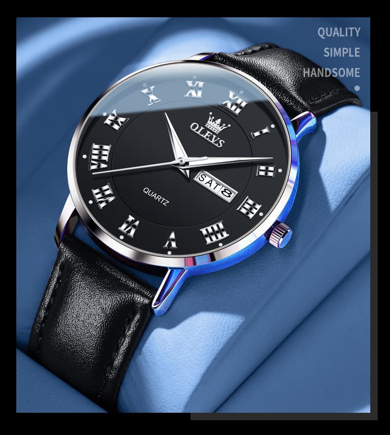 OLEVS 2920 Ultra Light Leather Day Date Quartz Watch for Men
