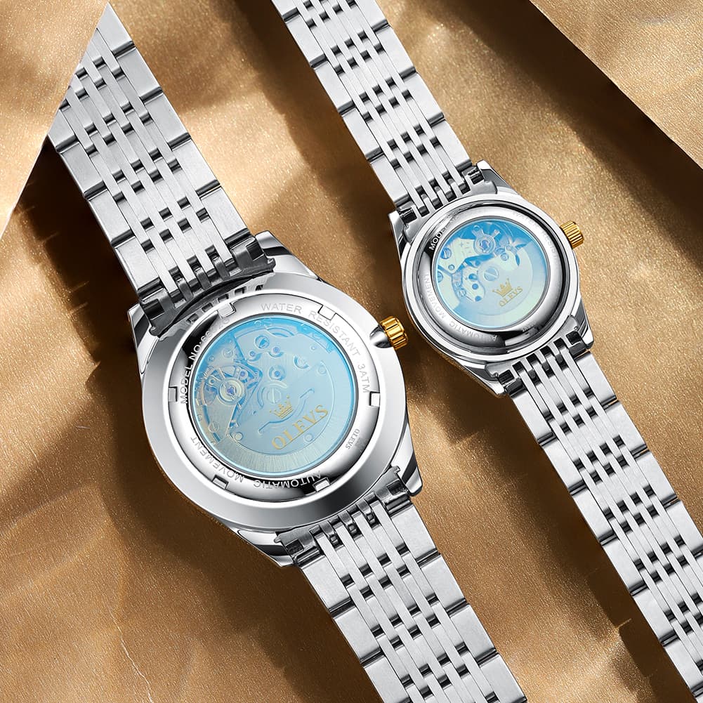 OLEVS 6632 Stainless Steel Automatic Mechanical Couple Watches