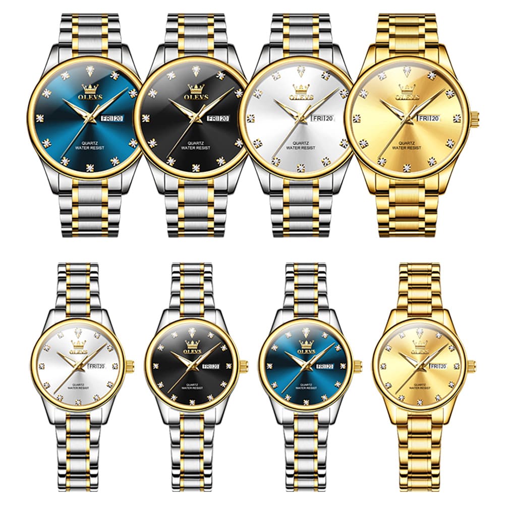OLEVS 3612Q Diamond Dial Quartz Couple Watches Set