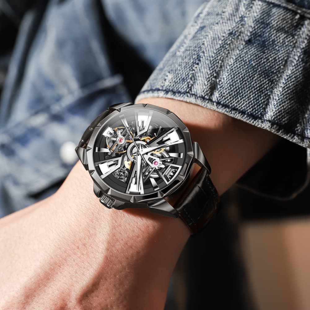 OLEVS 7051 Skeleton Racing Mechanical Watch For Men