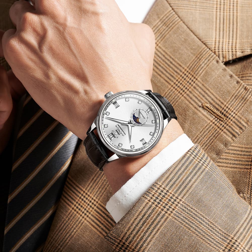OLEVS 7039 Leather Moon Phase Mechanical Watch For Men