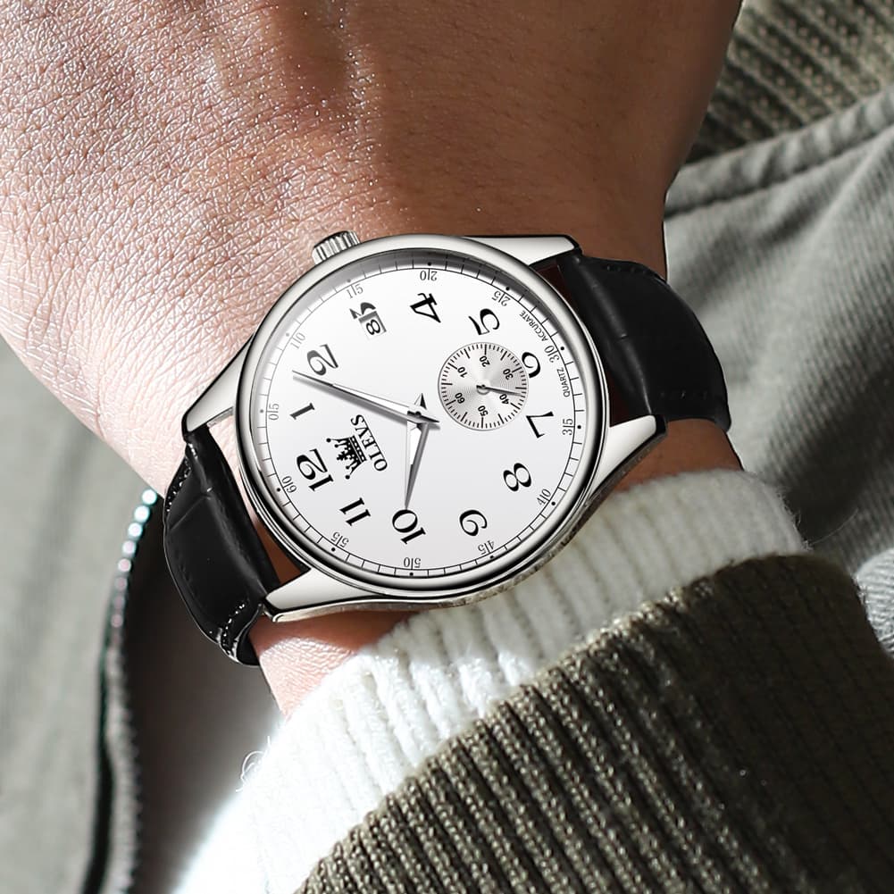 OLEVS 3662 Vintage Sub-Dial Leather Quartz Watch for Men