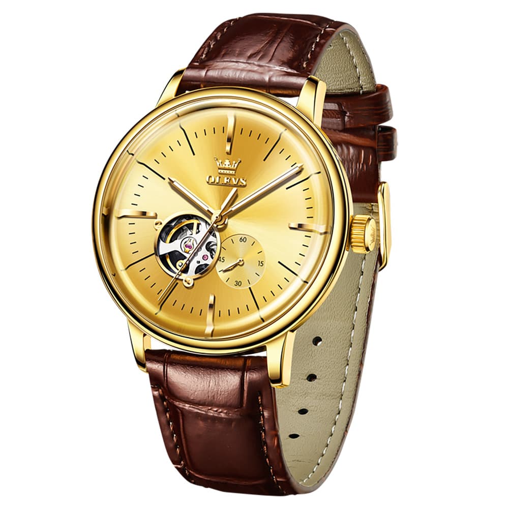 OLEVS 6708 Domed Crystal Open Heart Mechanical Watch For Men