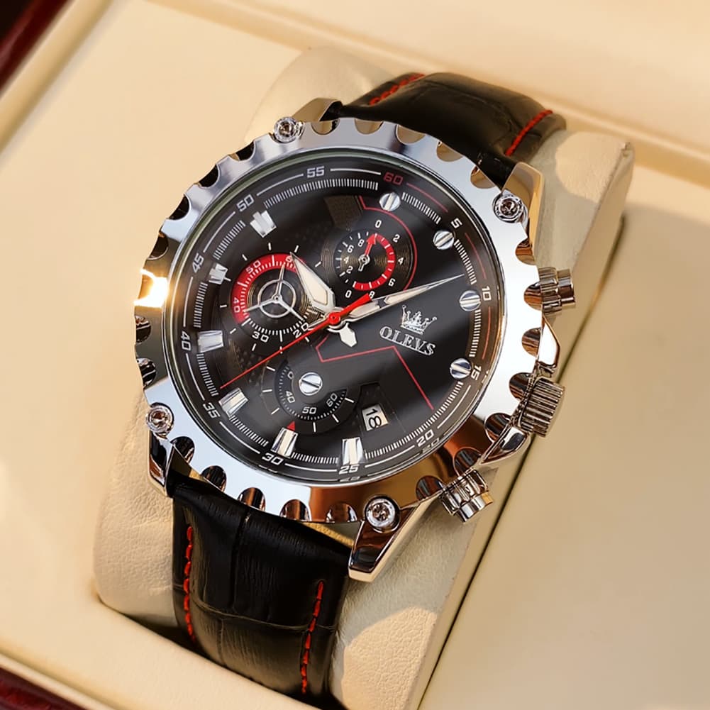 OLEVS 2873 Bold Rivet Bezel Racing Chronograph Watch for Men
