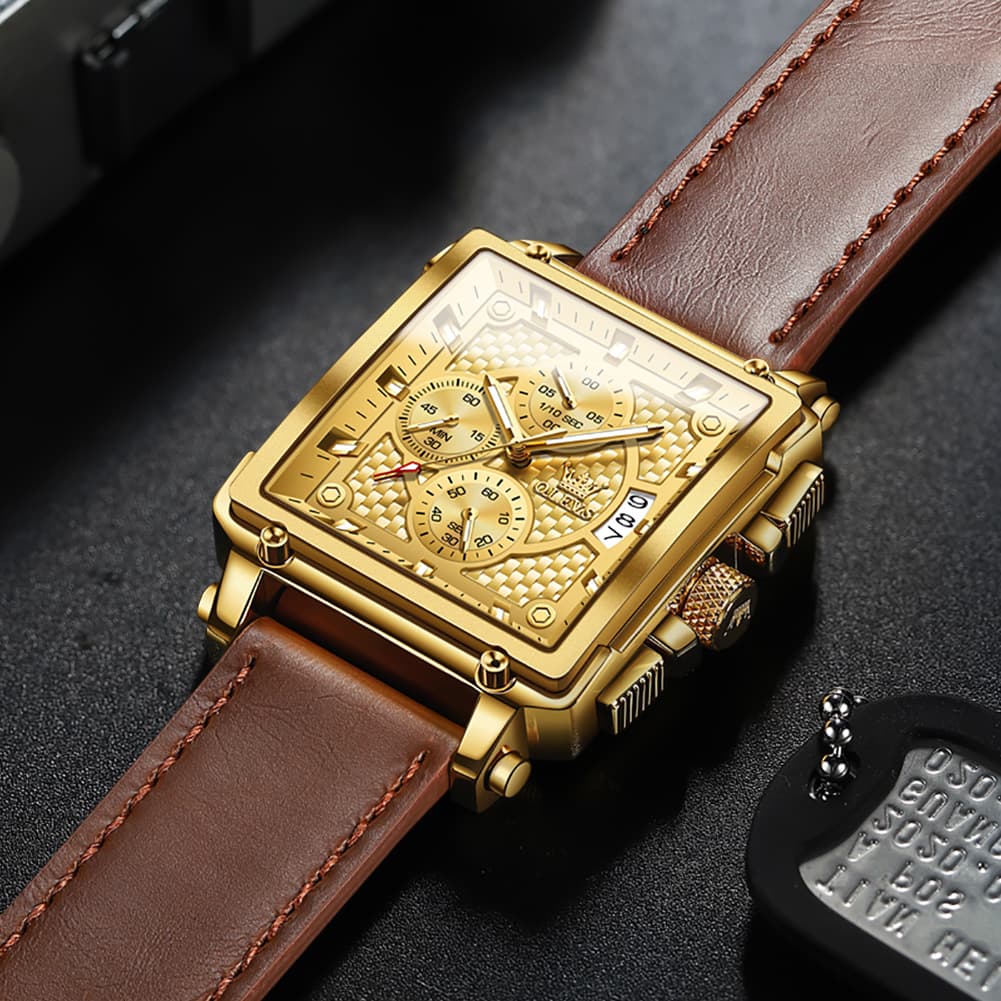 OLEVS 9925 Riveted Square Chronograph Watch for Men