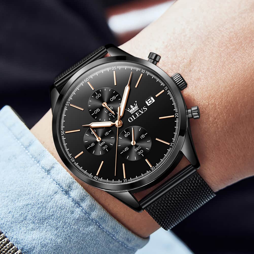 OLEVS 2881 Minimalist Milanese Chronograph Watch for Men