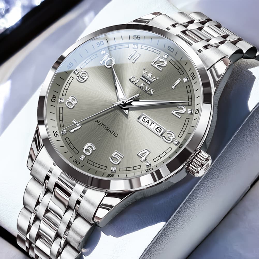 OLEVS 7077 Arabic Numeral Dual Calendar Automatic Watch For Men